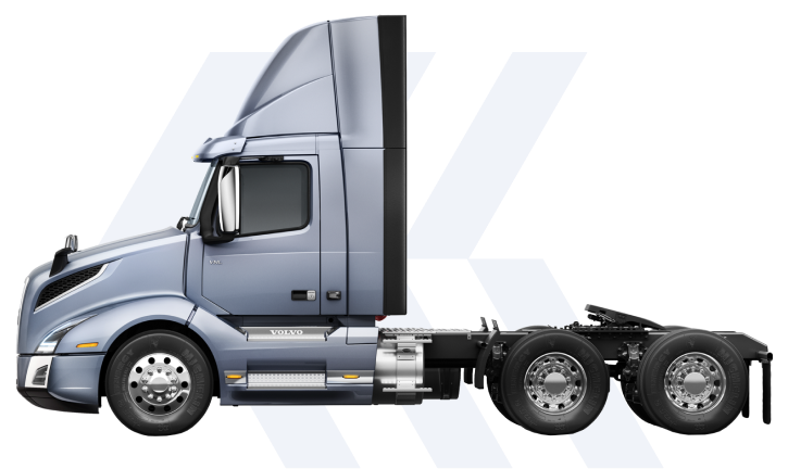 Volvo truck side profile with branded chevron accents, used as a header graphic for Volvo truck pages.